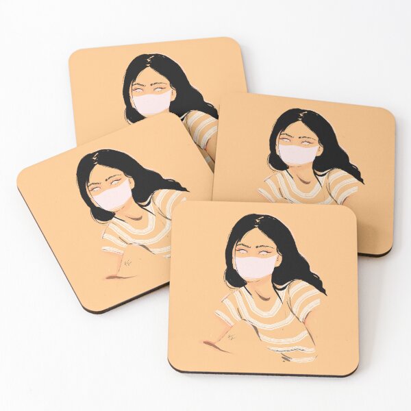 Item preview, Brunette girl in striped shirt and face mask designed and sold by Rickard Bengtsson.