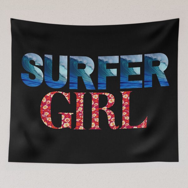 Item preview, Surfer Girl In Wave And Flower Print Lettering designed and sold by DaydreamerDzine.
