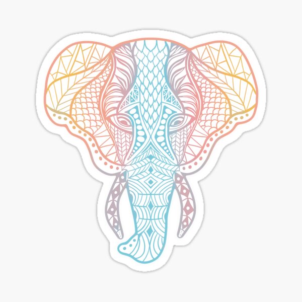 Mandala Elephant - Rainbow White Sticker