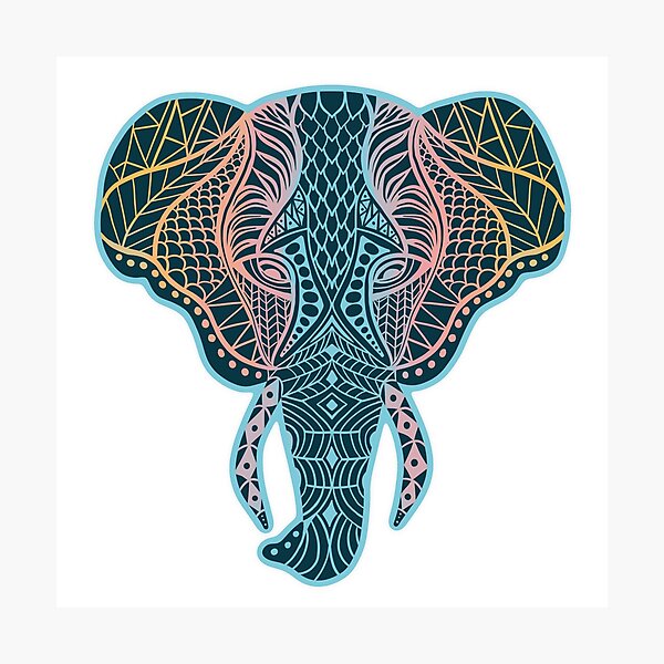 Mandala Elephant - Rainbow Navy Photographic Print