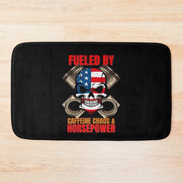 Item preview, Fueled By Caffeine Chaos and Horsepower American Flag Skull Piston Rods Motorsports Skull Face USA Merica Coffee Racing Fuel designed and sold by CarantinedChaos.
