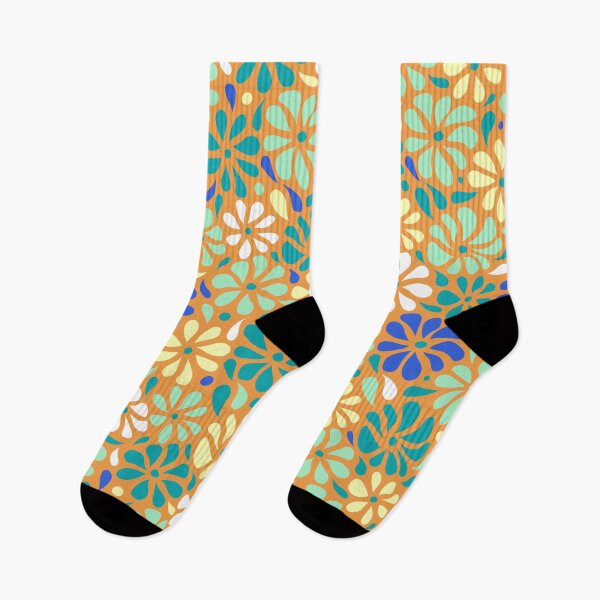 Item preview, Swirly Wildflowers Pattern Orange Geometric Flowers designed and sold by RihabPrint.