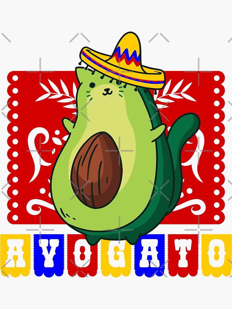 Cinco De Mayo Cat Avocado Avogato Kawaii Mexican Sticker By Gossiprag