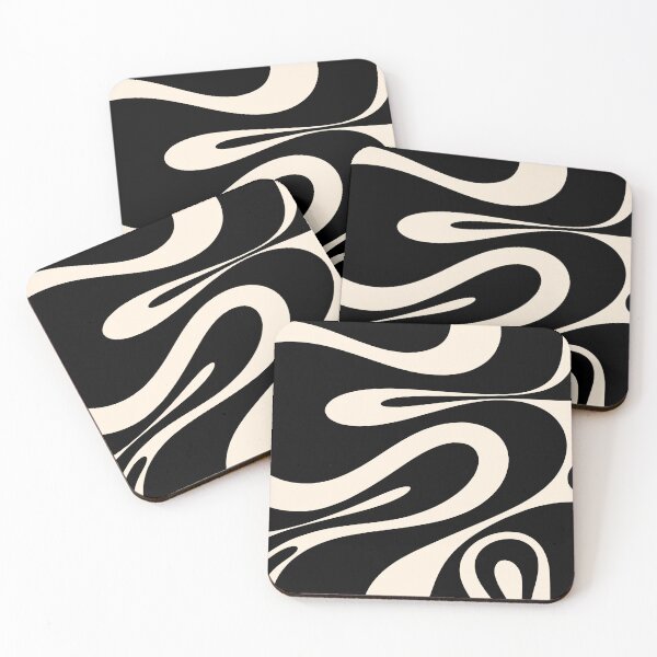 Item preview, Mellow Flow Retro 60s 70s Abstract Pattern in Black and Almond Cream designed and sold by kierkegaard.