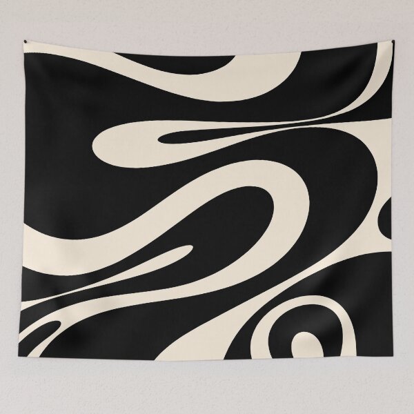Item preview, Mellow Flow Retro 60s 70s Abstract Pattern in Black and Almond Cream designed and sold by kierkegaard.