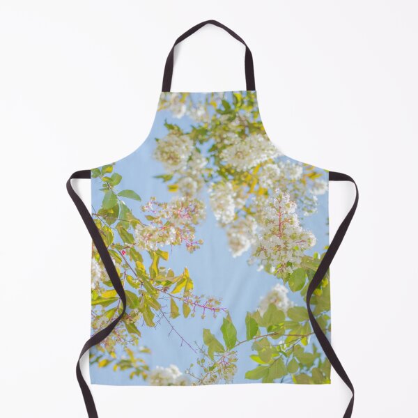Beautiful White Flowers, Green Leaves, & Blue Sky Apron