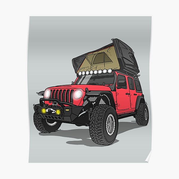 "Jeep Wrangler Jeep Wrangler Camp Time Salmon Red Jeep" Poster for