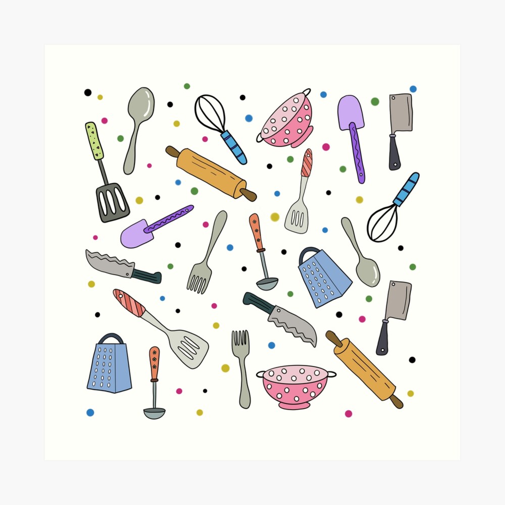 Premium Vector  Cute set with kitchen utensils. pans, knives, ladle.  hand-drawn illustration