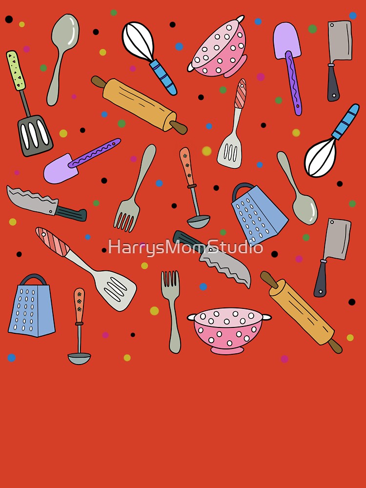 Ready To Cook?  Cute Colourful Kitchen Utensils Hand Drawing