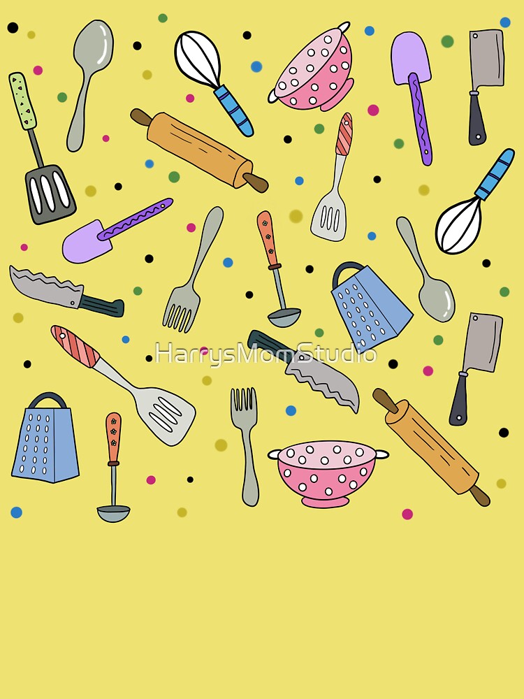 Ready To Cook?  Cute Colourful Kitchen Utensils Hand Drawing