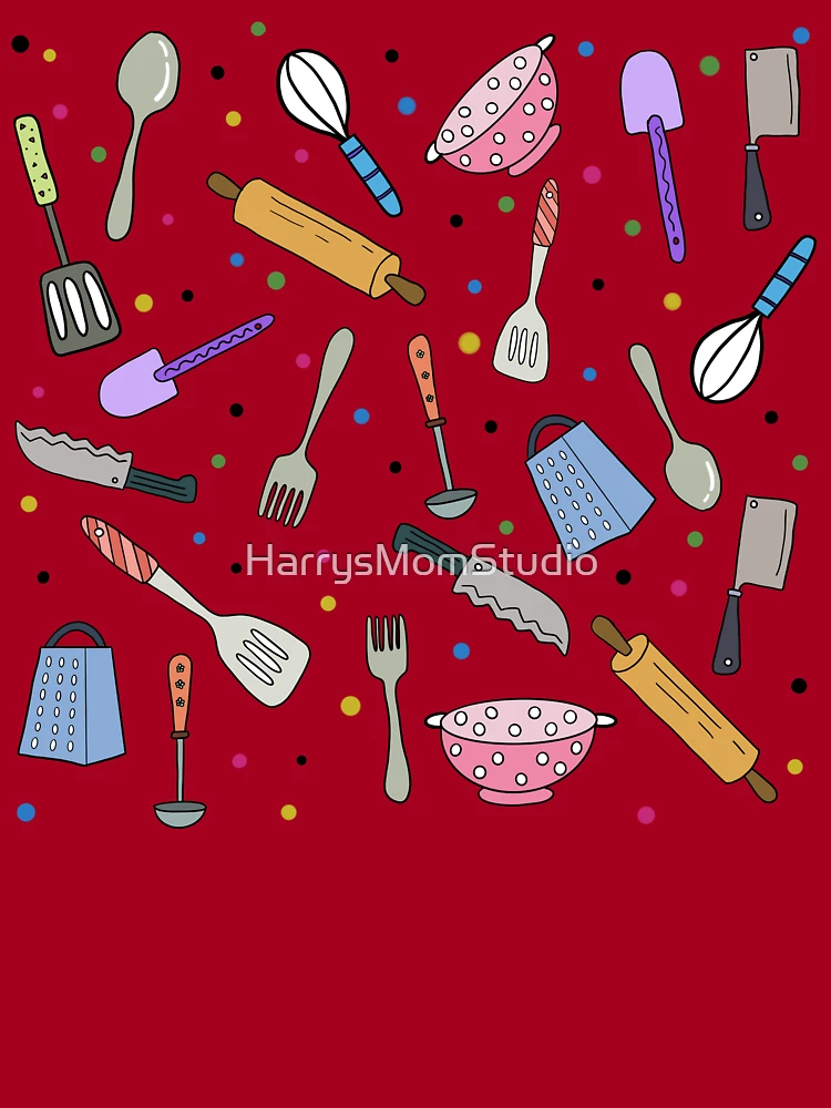 Ready To Cook?  Cute Colourful Kitchen Utensils Hand Drawing