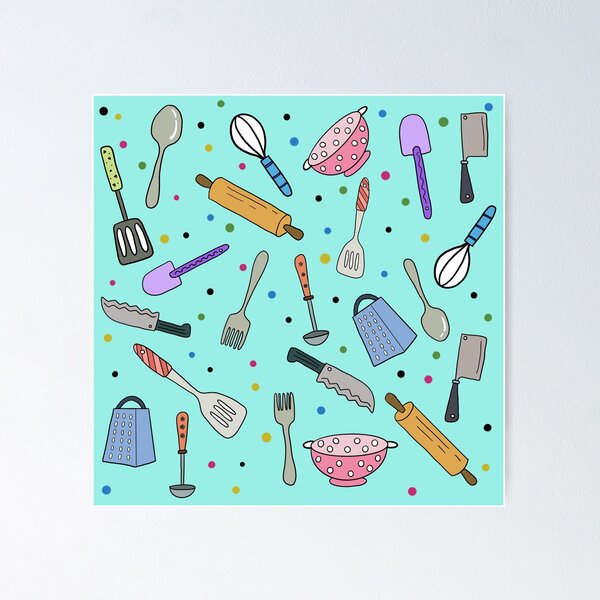 Ready To Cook?  Cute Colourful Kitchen Utensils Hand Drawing