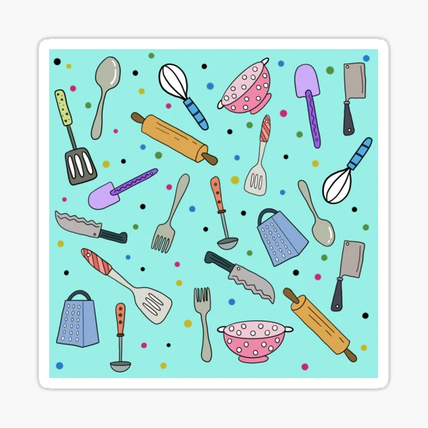 Premium Vector  Cute set with kitchen utensils. pans, knives, ladle.  hand-drawn illustration