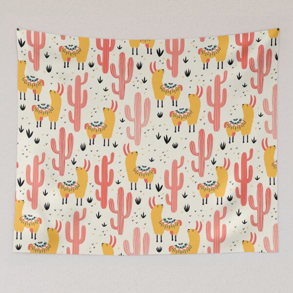 Item preview, Yellow llamas and red cacti seamless designed and sold by EmilyFun.