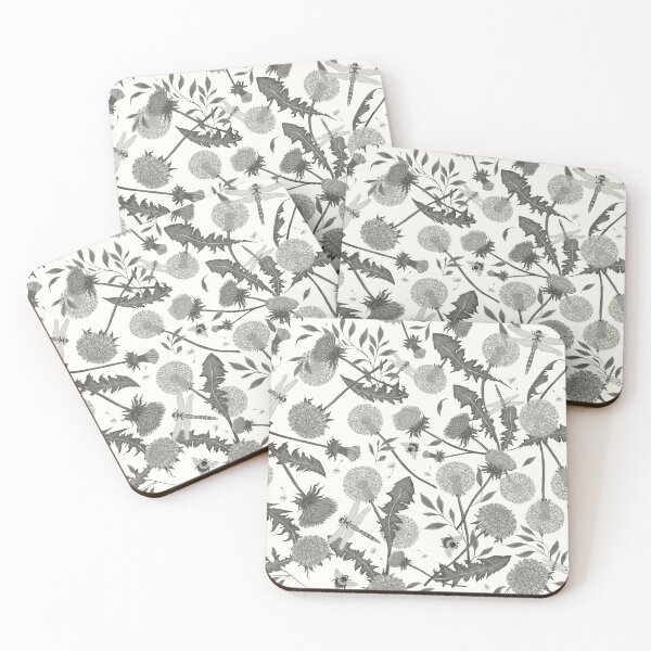 Item preview, Dandelions and Dragonflies Monochromatic on a white background designed and sold by Silver Steer Design.