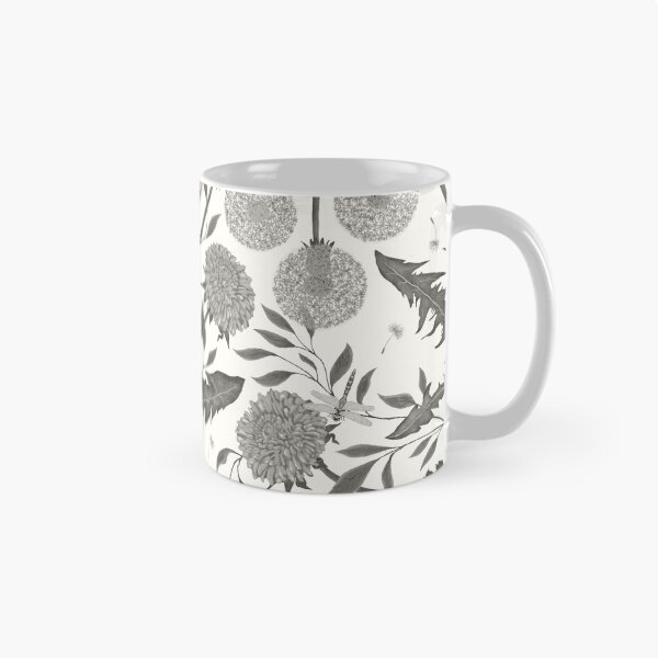 Item preview, Dandelions and Dragonflies Monochromatic on a white background designed and sold by Silver Steer Design.