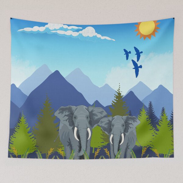 Item preview, Elephants in the Forest with Mountains in the Background designed and sold by CraftyAnimal.