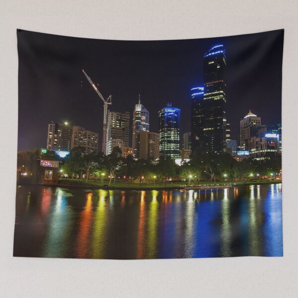 Item preview, Melbourne city night-cap with lights reflecting in the Yarra river designed and sold by James-Cole.