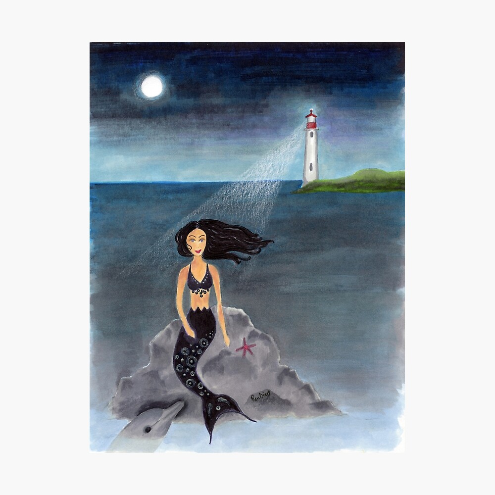 Mermaid And The Lighthouse Poster By Diggsstudio Redbubble