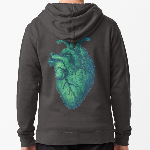 Blue Heart Print Zipped Hoodie