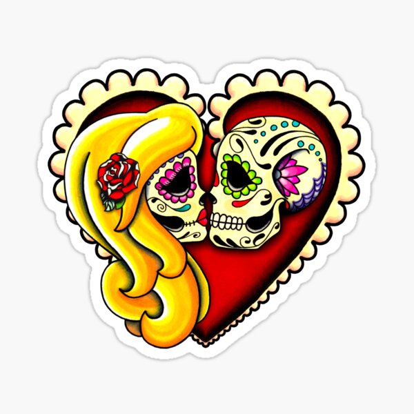 Item preview, Ashes - Day of the Dead Kissing Sugar Skull Couple - Blonde designed and sold by Pretty In Ink.