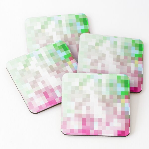 Item preview, geometric pixel square pattern abstract background in pink green designed and sold by Mrvell.