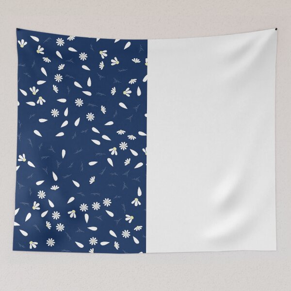 Item preview, White Chamomile Leaves on Vertical Split White and Sodalite Blue designed and sold by HiddenPuppets.