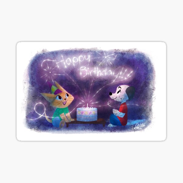 Happy Birthday! With Kitten and Puppy Sticker