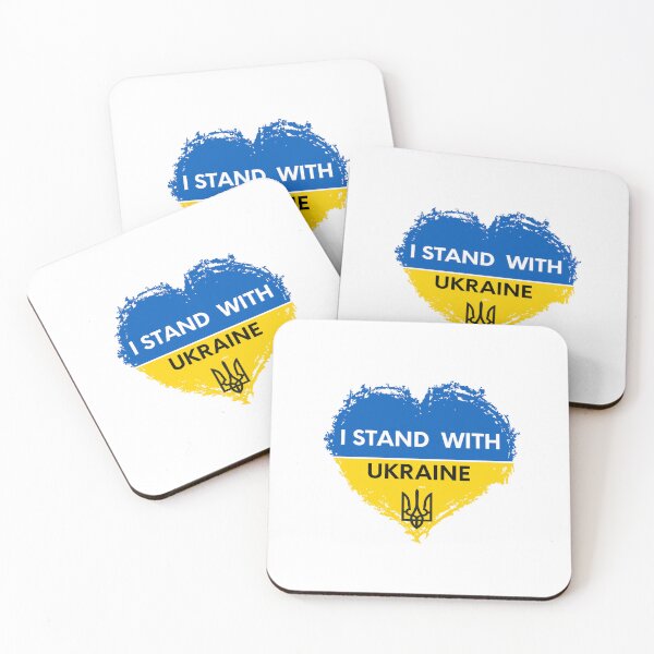 Aperçu de l'œuvre Je me tiens avec l'Ukraine et le drapeau ukrainien Heart Support Ukraine créée et vendue par ZANNIX.