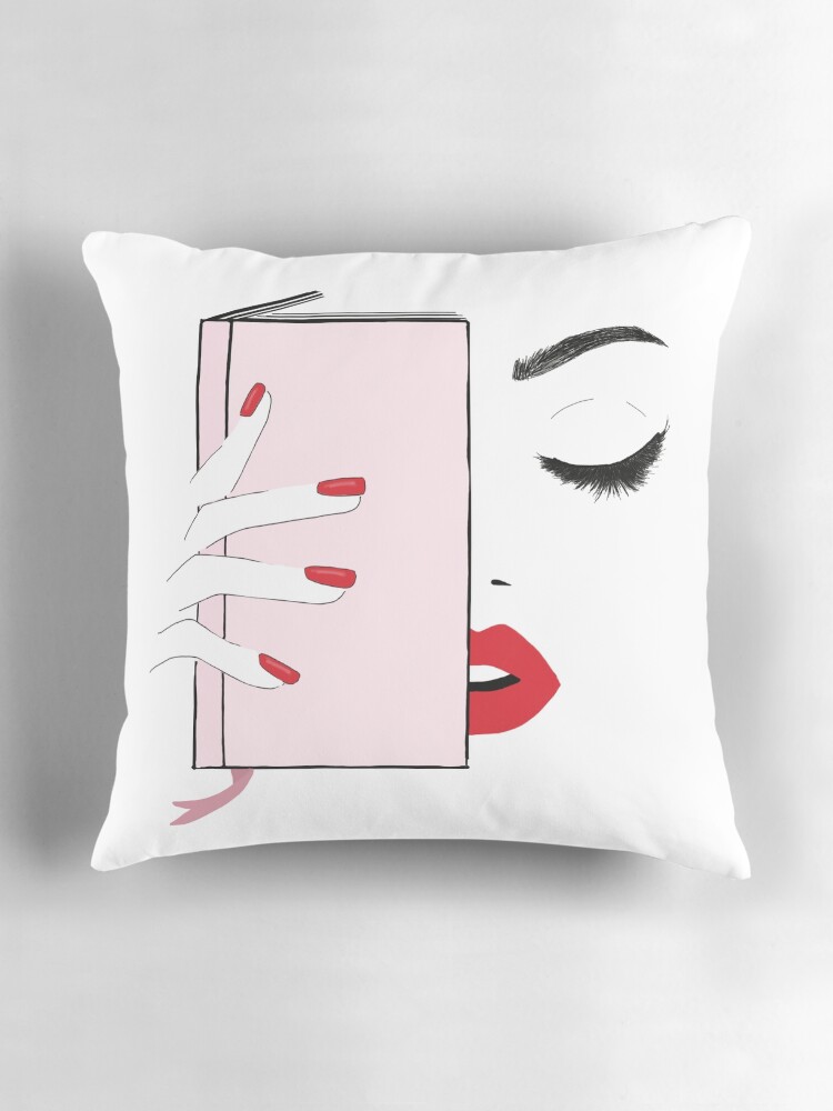 Thumbnail 3 von 4, Kissen, Lashes, Lips, Fingertips & a good book designt und verkauft von joandarlingsbks.