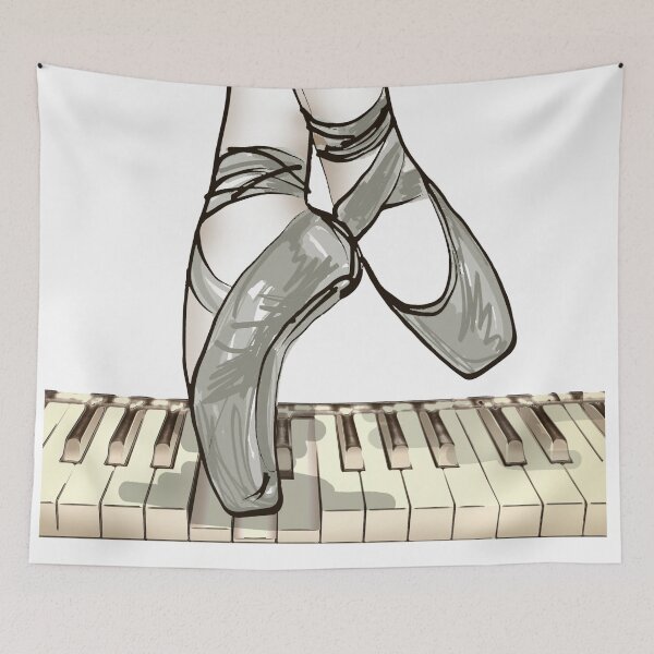 Item preview, On Pointe On Piano - Ballet shoes - Ballerina standing on pointe on piano keys designed and sold by KoolDsignsMUSIC.