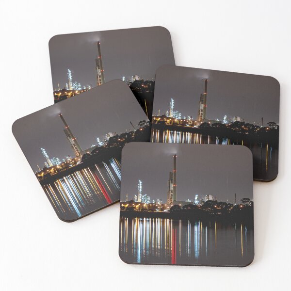 Item preview, Night lights from factory refinery reflecting in blurry streaks on the Yarra river designed and sold by James-Cole.