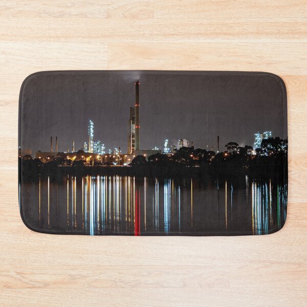 Item preview, Night lights from factory refinery reflecting in blurry streaks on the Yarra river designed and sold by James-Cole.
