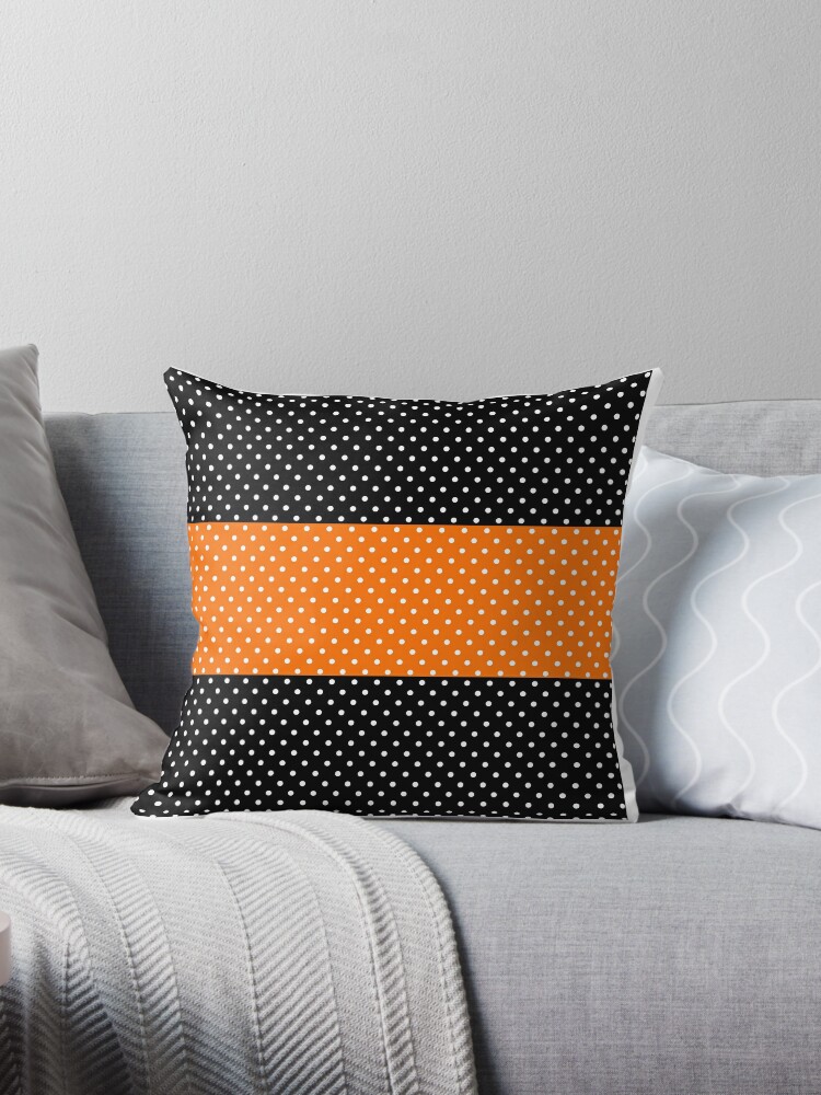 Giant White on Black and Orange Striped Polka Dot Pattern | Throw Pillow