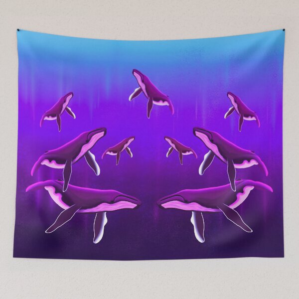 Item preview, Humpback Whales in a shimmering purple ocean designed and sold by Only1helen.