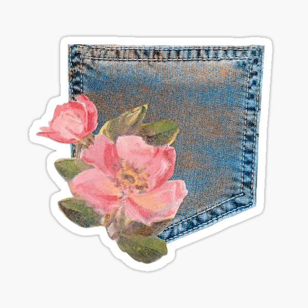 Aperçu de l'œuvre Poche en denim vintage shabby chic avec patch floral rose créée et vendue par DelynCreates.
