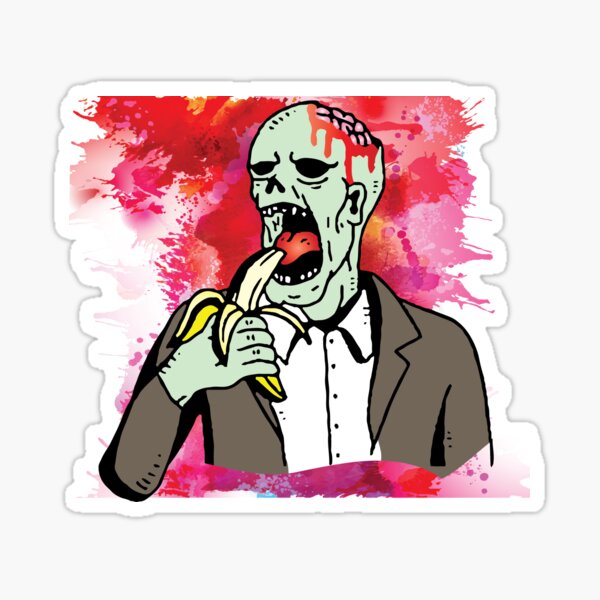 vegan zombie eating fruits and vegetables Glossy Sticker