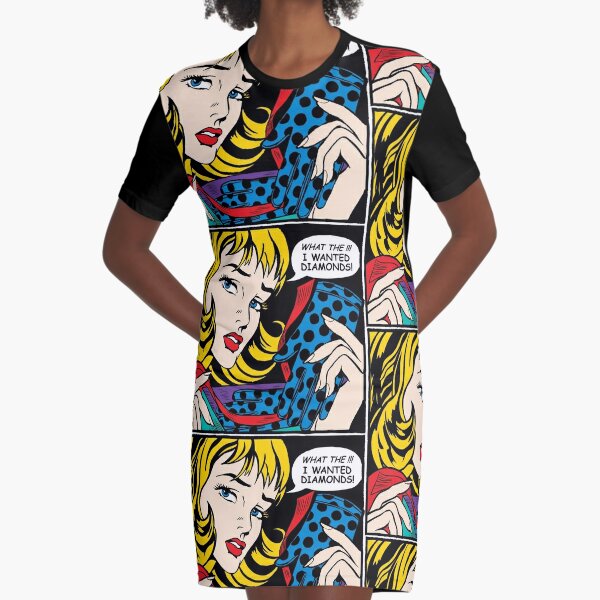 Pop Art - 'What the !!! I wanted Diamonds' Graphic T-Shirt Dress