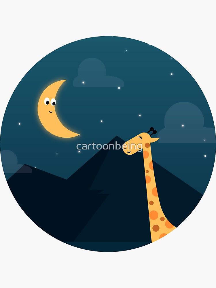 Thumbnail 3 of 3, Sticker, The Giraffe and the Moon designed and sold by cartoonbeing.