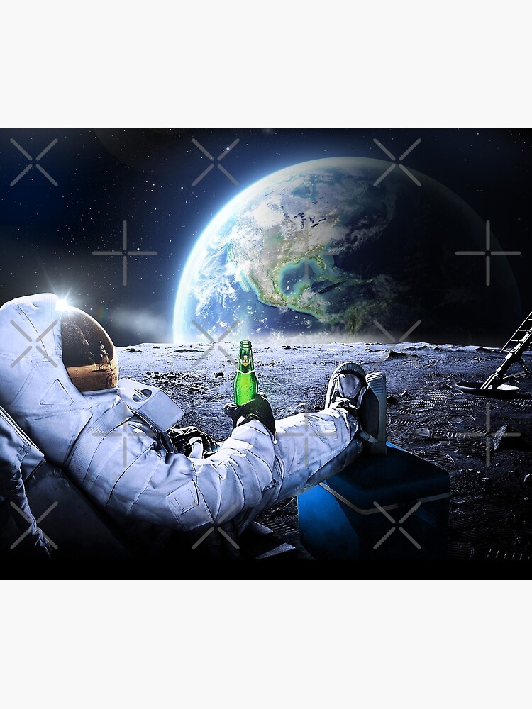 Thumbnail 3 of 3, Tapestry, Astronaut on the Moon with beer ⛔ HQ-quality, BESTSELLER designed and sold by SynthWave1950.