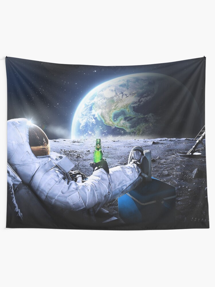Alternate view of Astronaut on the Moon with beer ⛔ HQ-quality, BESTSELLER Tapestry