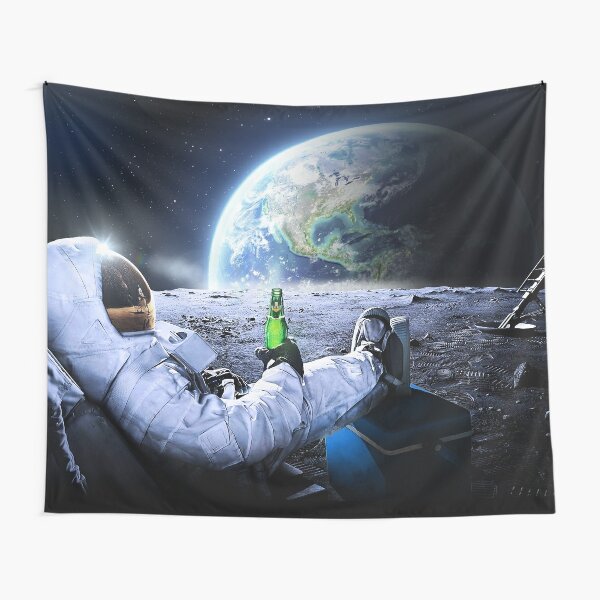 Astronaut on the Moon with beer ⛔ HQ-quality, BESTSELLER Tapestry