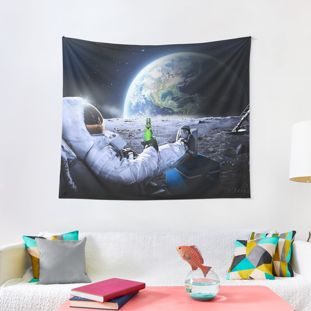 Astronaut on the Moon with beer ⛔ HQ-quality, BESTSELLER Tapestry