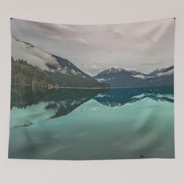Item preview, Fog Mountains Lake Reflection - Olympic NP - foggy trees mountains tree adventure misty travel 19 designed and sold by travel101.