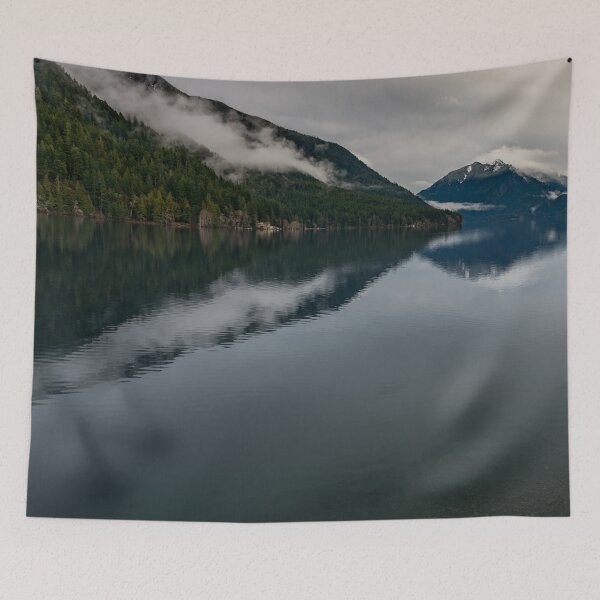 Item preview, Fog Mountains Lake Reflection - Olympic NP - foggy trees mountains tree adventure misty travel 3 designed and sold by travel101.