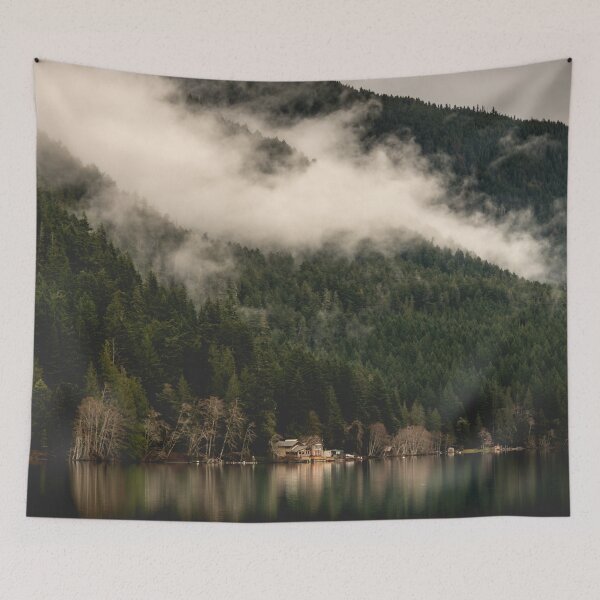Item preview, Fog Mountains Lake Reflection - Olympic NP - foggy trees mountains tree adventure misty travel 1 designed and sold by travel101.