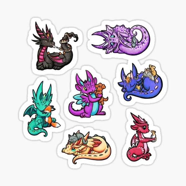 Dragons avec des animaux domestiques Sticker