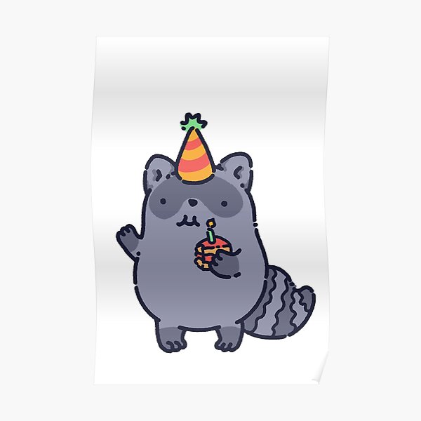 Póster «Mapache con un trozo de pastel de cumpleaños, amiguito mapache con  gorro de fiesta» de manydoodles | Redbubble