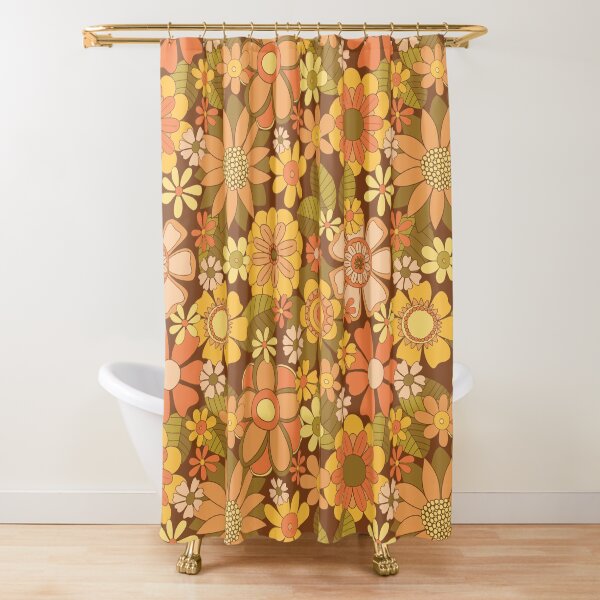 70s retro wallpaper-brown yellow green orange Shower Curtain