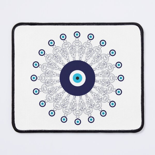 Item preview, Navy Blue White Mediterranean Evil Eye Mandala Pattern designed and sold by HotHibiscus.
